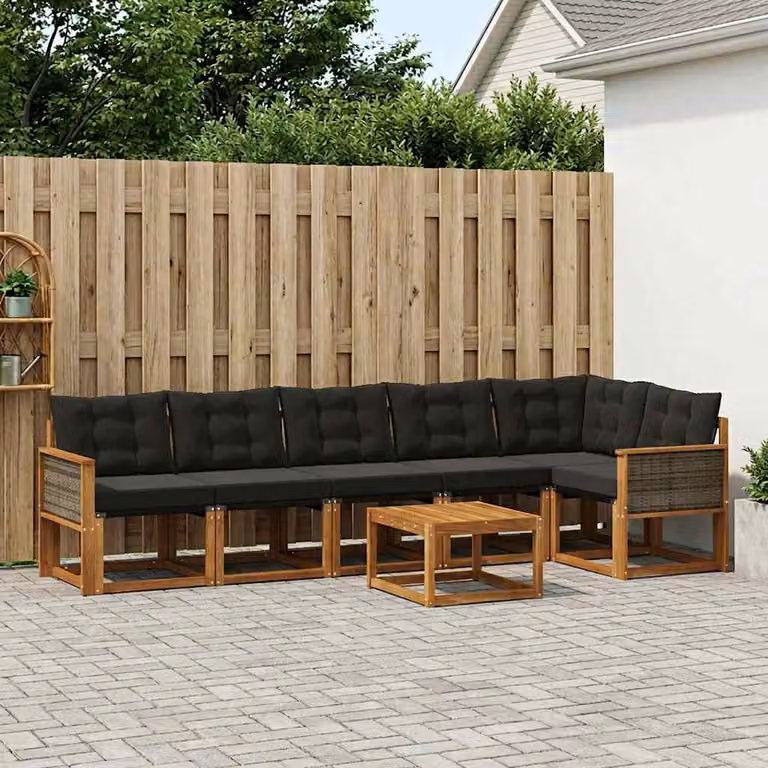 Set di divani da esterno vidaXL 7 pz in legno di acacia con cuscini, colore marrone e nero