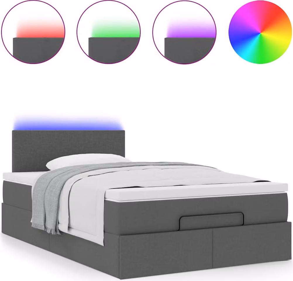 Pouf Letto con Materasso e LED Grigio Scuro 120x190 cm Tessuto