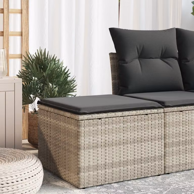 Sgabello da giardino con cuscino vidaXL in polyrattan grigio L/P/H: 55 x 55 x 37 cm
