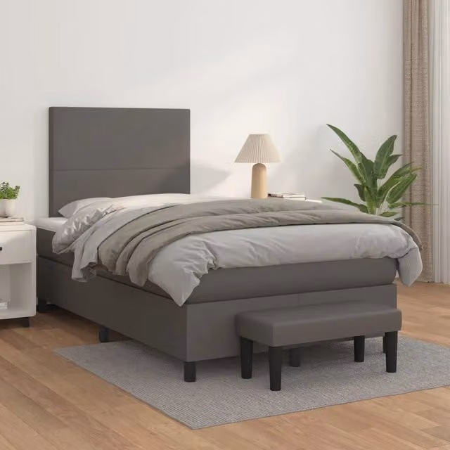 Letto a molle con materasso vidaXL in similpelle grigia e bianca L/P/H: 200 x 120 x 53 cm – 1