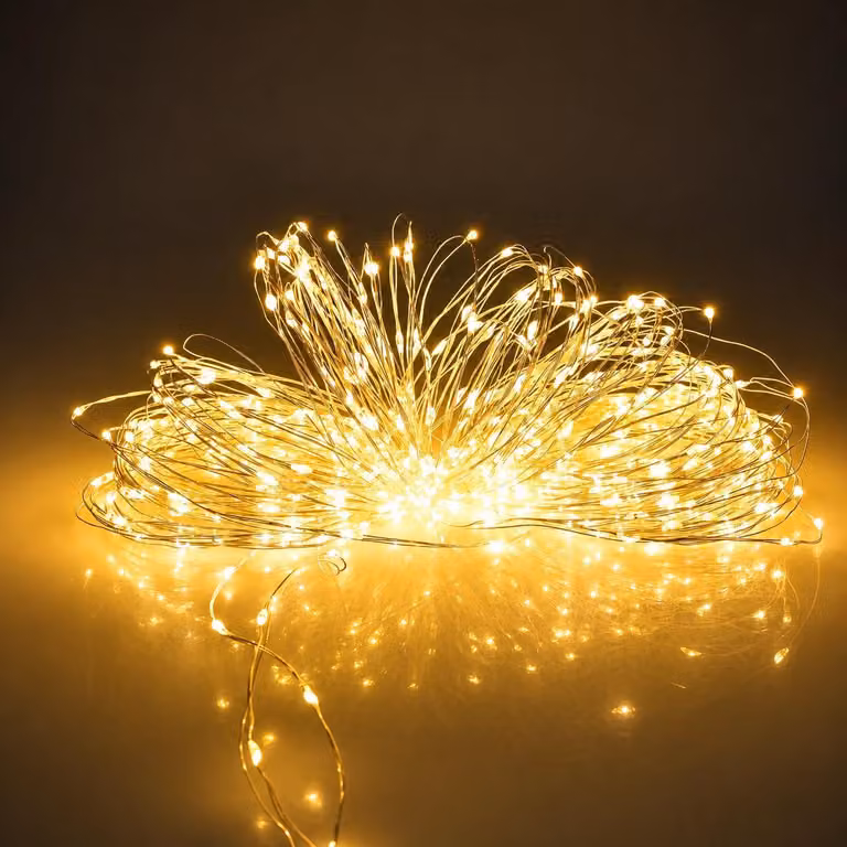 Catena luminosa a micro-LED, 300 LED, 30 metri, 8 modalità di illuminazione, luce bianco caldo