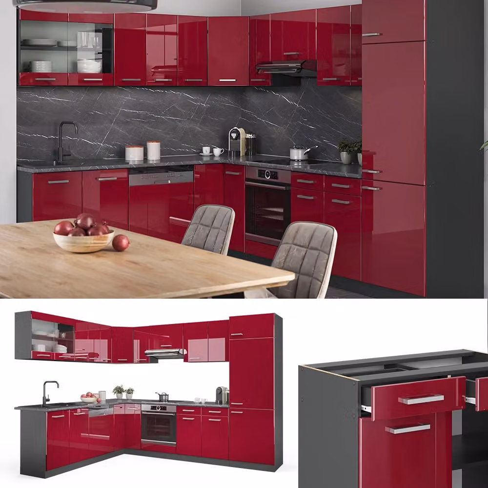 Cucina angolare moderna Vicco R-Line Rosso lucido e Antracite L/P/H: 287 x 227 x 60 cm – 2
