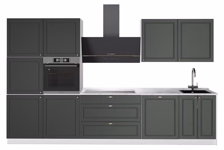 Cucina componibile Vicco Fame-Line Verde-oro rustico/Bianco 340 cm, PL Marmo, Model 64629