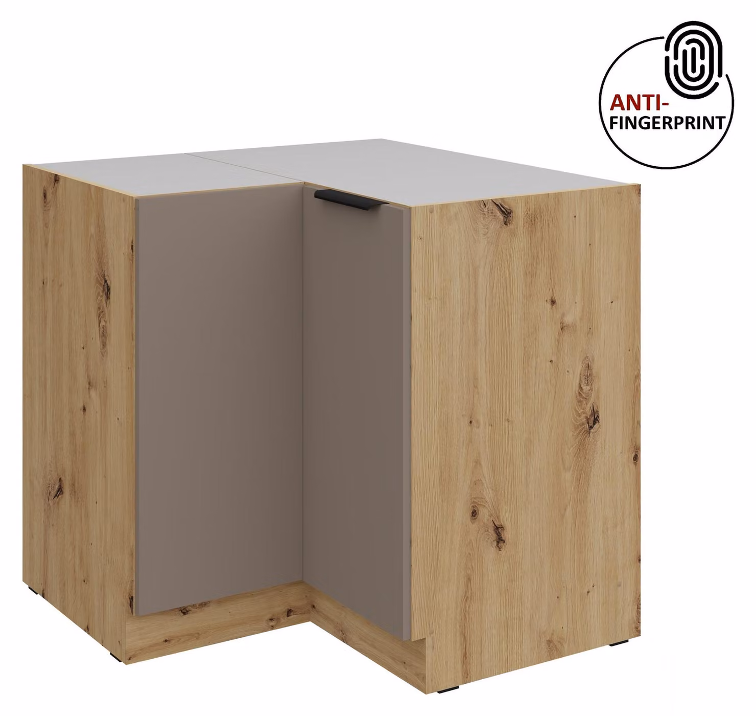 Mobile base angolare da cucina 90x90 cm, cucina ARIA grigio sabbia ultra opaco + rovere Artisan opaco, frontali di alta qualità con rivestimento anti-impronta, blocco cucina