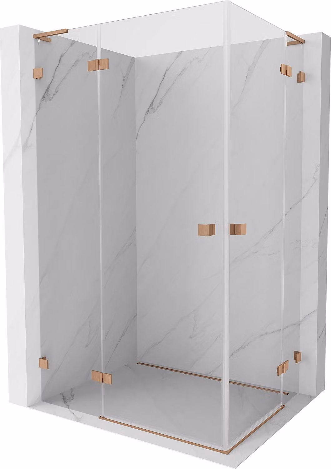 Mexen Lunar L Duo cabina doccia battente sinistra 115 x 105 cm, trasparente, rame spazzolato - 834L-115L-105P-65-00
