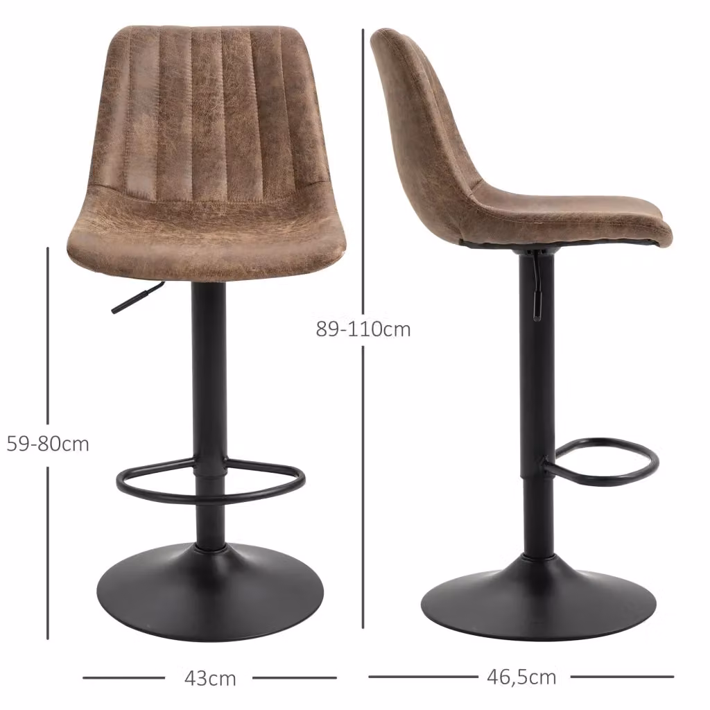 Set di 2 sgabelli da bar MIVRAY regolabili in altezza in microfibra marrone con poggiapiedi, L/P/H: 43 x 46,5 x 89-110 cm – 2