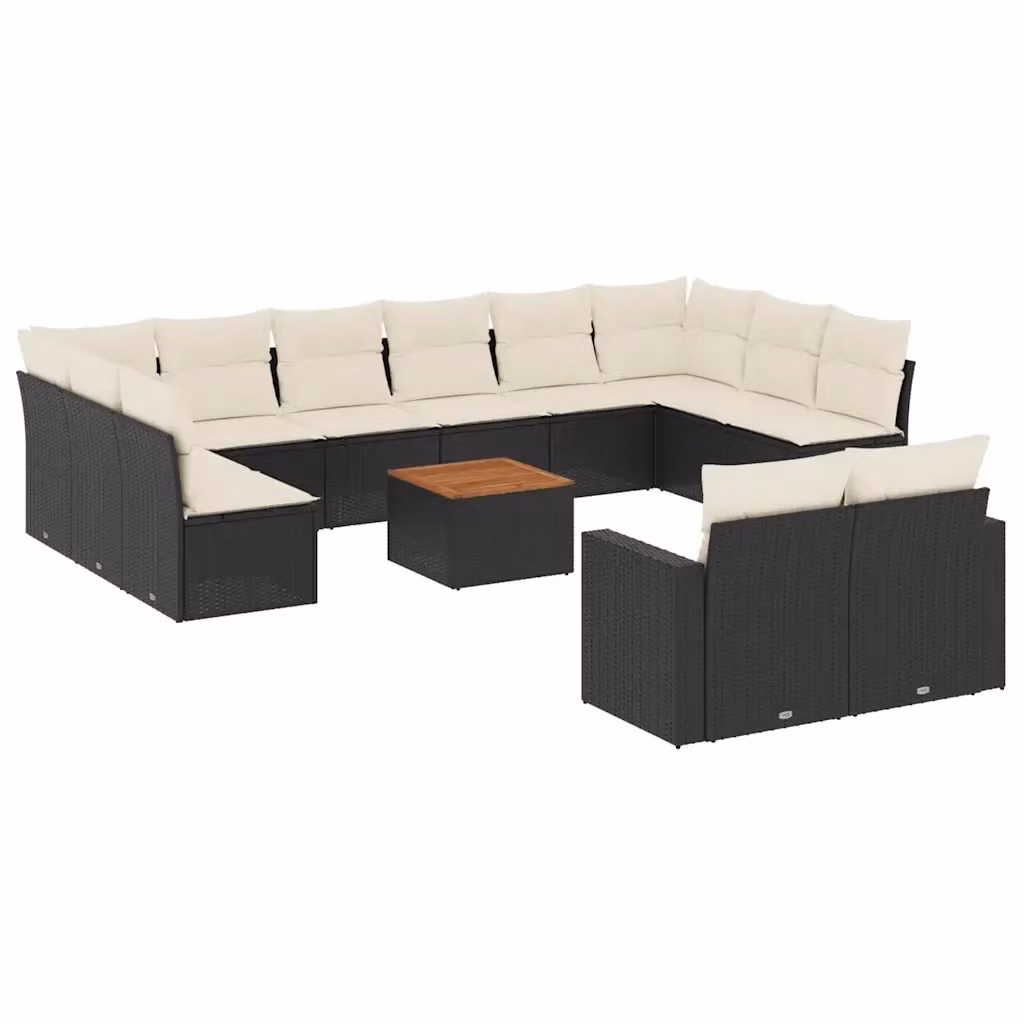 Set di Divani da Giardino vidaXL in Polyrattan Nero con Cuscini e Tavolino da Esterno a Forma di U – 2