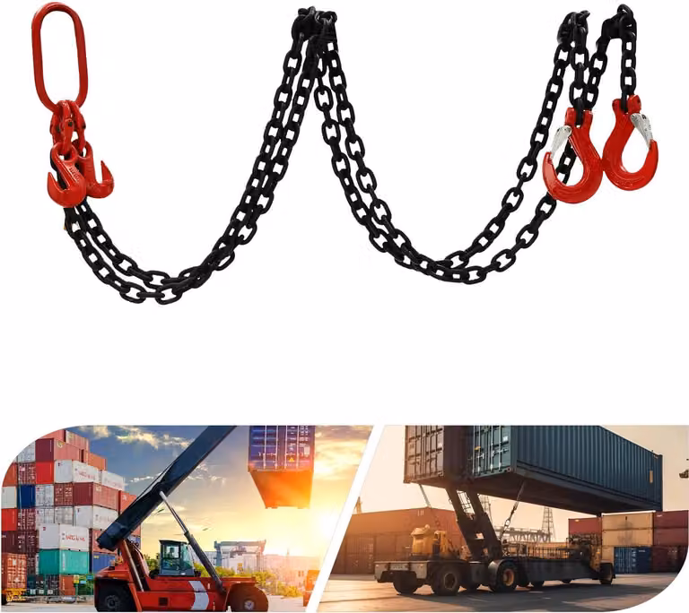 Catena di sollevamento - Imbracatura a catena a doppio braccio - Lunghezza 2 m - Portata 2 t (2000 kg) - Acciaio legato - Gancio di presa con blocco di sicurezza - Rosso/nero