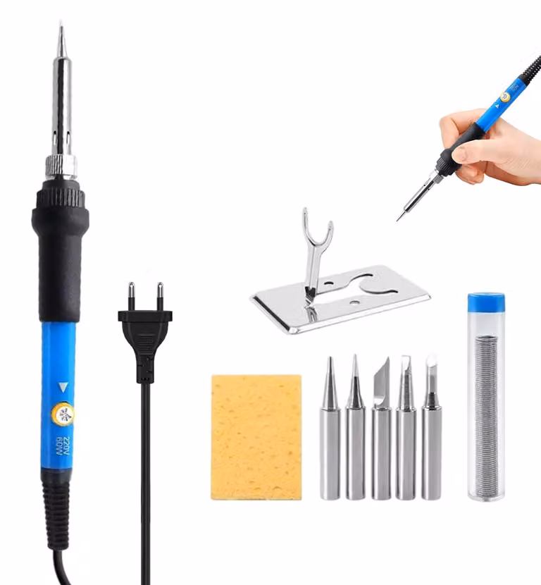 Set di 9 pistole saldante da 60W, con temperatura regolabile tra 200 e 450°C, dotate di 5 punte intercambiabili e filo di saldatura