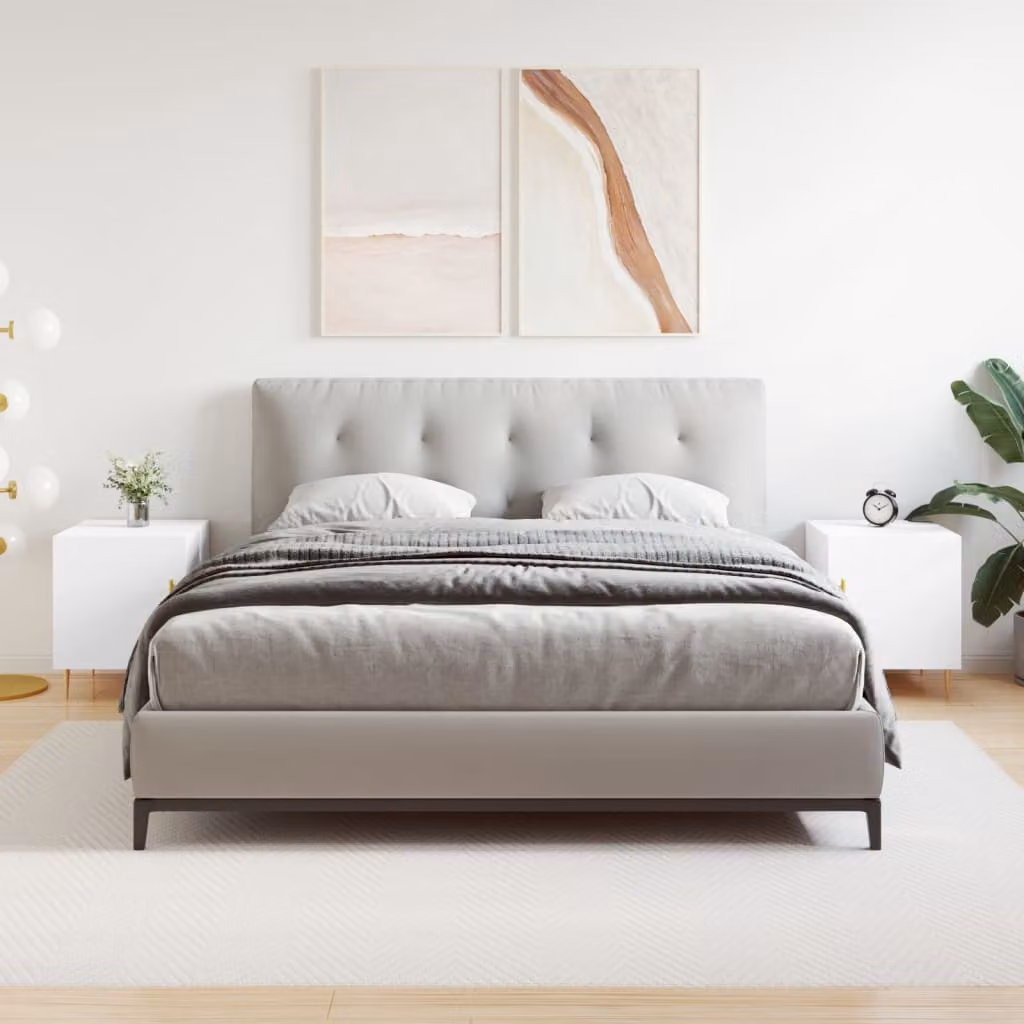 Set di 2 comodini sospesi vidaXL bianchi in legno e metallo, design moderno per camera da letto, L/P/H: 40 x 40 x 50 cm