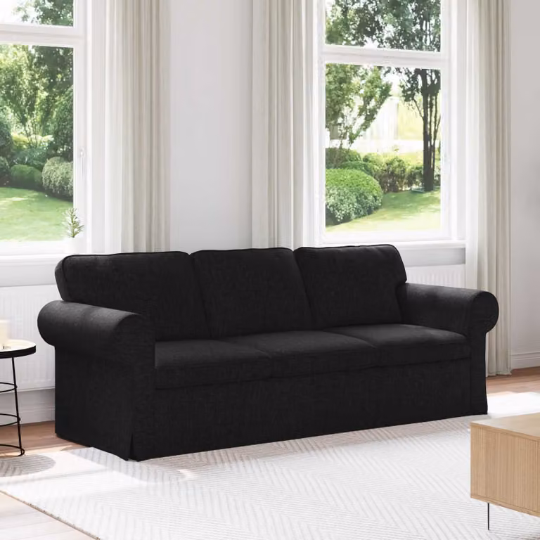 vidaXL Divano Moderno Nero in Tessuto con Struttura in Metallo L: 215 cm, P: 82 cm, H: 80 cm