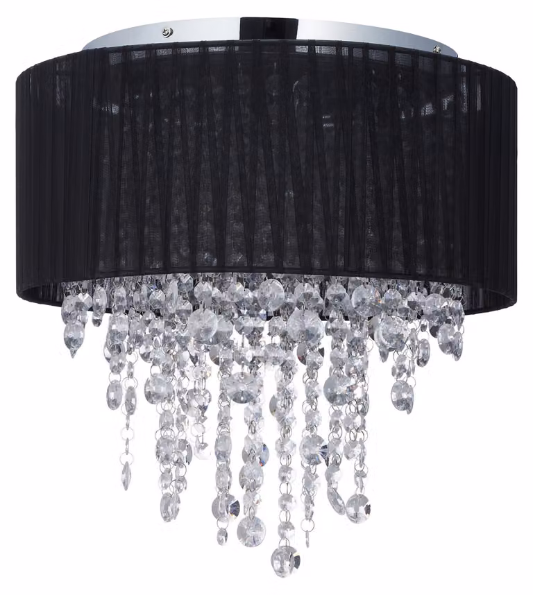 Relaxdays Lampada da soffitto in cristallo, paralume in organza, attacco G9, lampada da soffitto a 5 luci, 39x40 cm, nero/argento