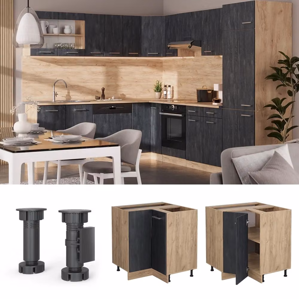 Mobile ad angolo cucina Vicco R-Line in finitura calce nera e rovere dorato con ante a libro – 2