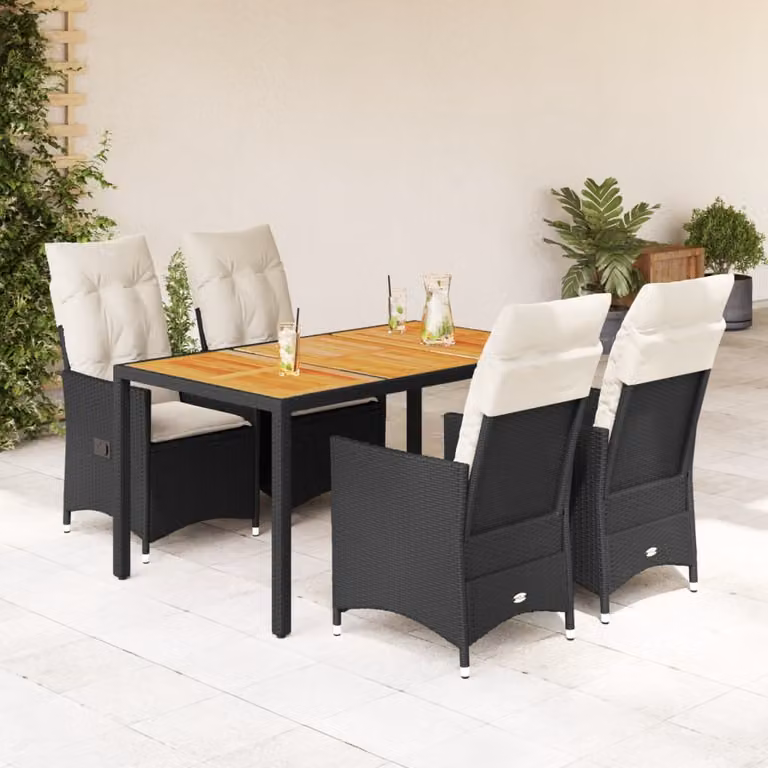 Set da pranzo da giardino moderno vidaXL in legno di acacia oliato e polyrattan con 5 pezzi
