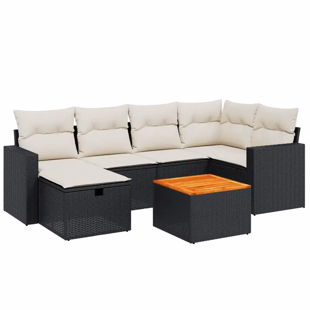 vidaXL Set Divani da Giardino a L con 7 Pezzi, Polyrattan Nero e Cuscini con Rivestimenti Rimovibili e Resistenti ai Raggi UV – 2