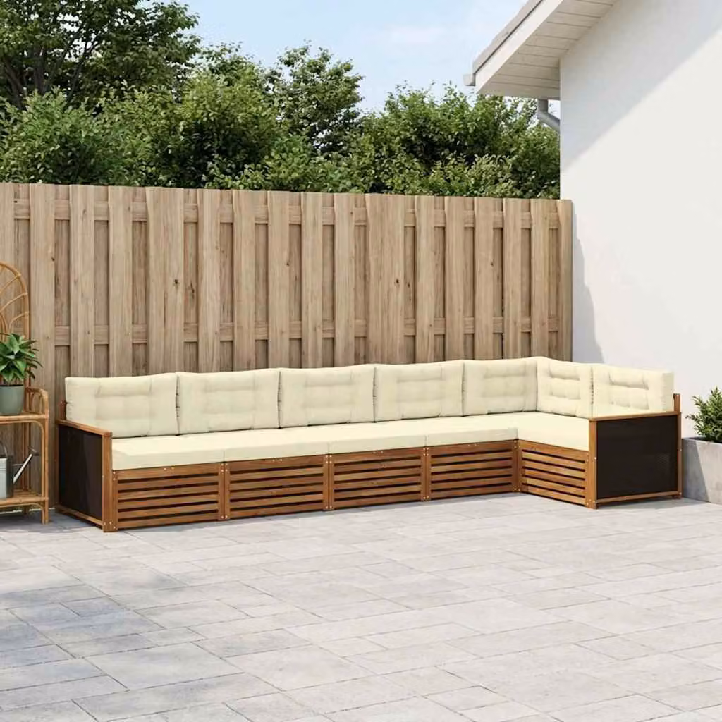 Set di divani da esterno vidaXL 6 pz in legno di acacia con cuscini beige e bianco per giardino e terrazza