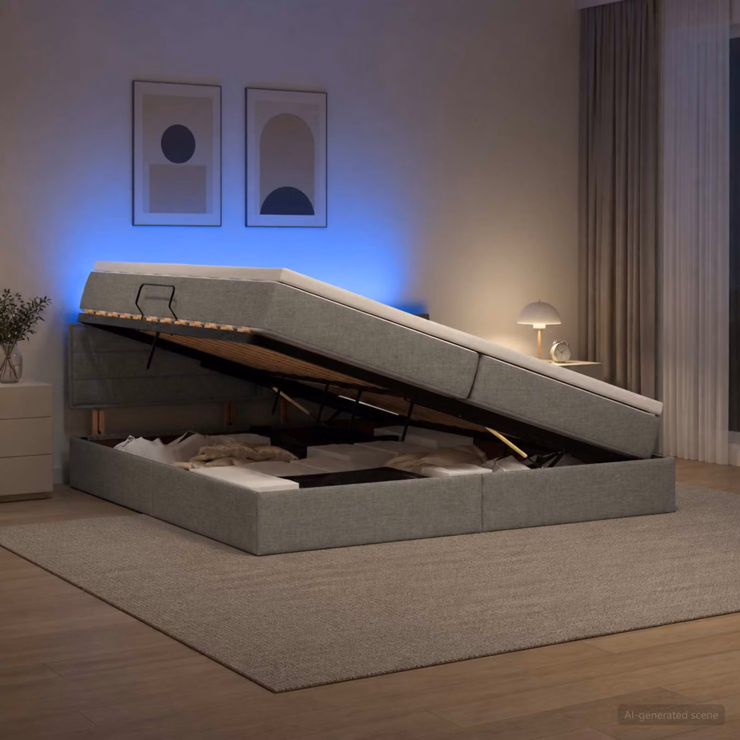 Letto con contenitore e illuminazione LED vidaXL, Grigio, L/P/H: 200 x 200 x 40 cm