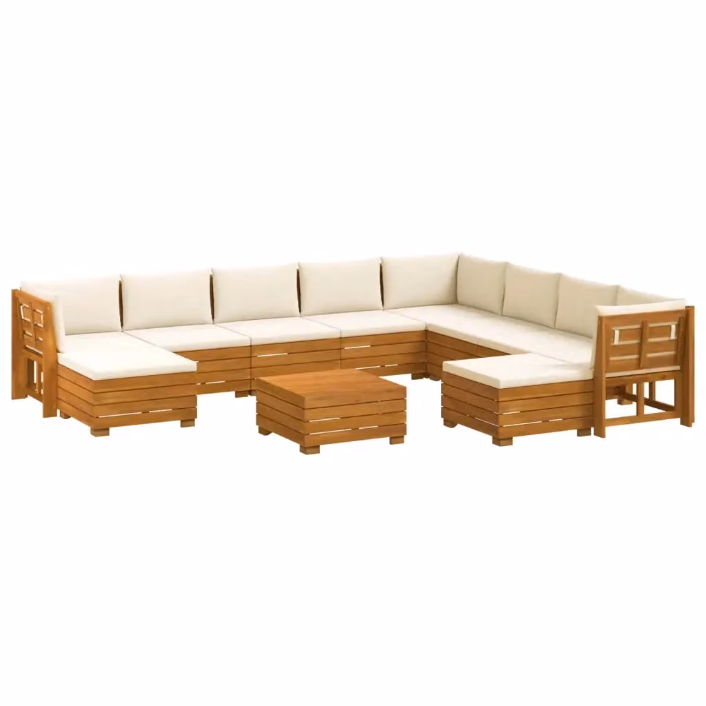 Set di 11 divani da esterno vidaXL in legno di acacia massello marrone con cuscini beige e tavolino coordinato per giardino e terrazzo – 2