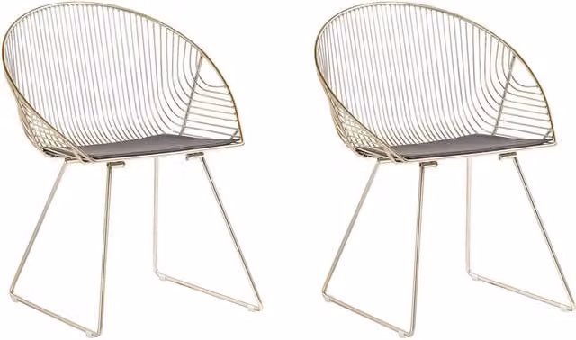 Set di 2 sedie da pranzo Beliani in ecopelle nera con struttura in metallo dorato design moderno e glamour