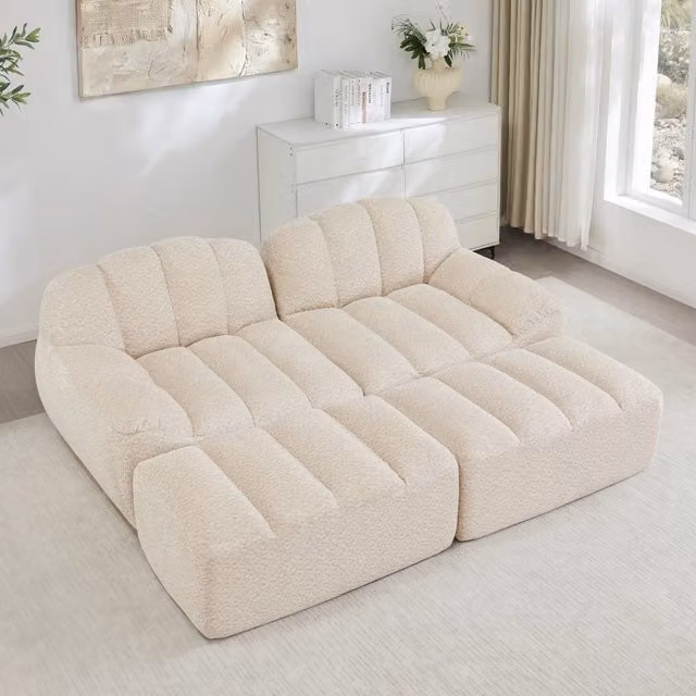 Divano modulare a 2 posti con 2 pouf - Zephmum- Schiuma 32D alta densit¨¤, design antiscivolo