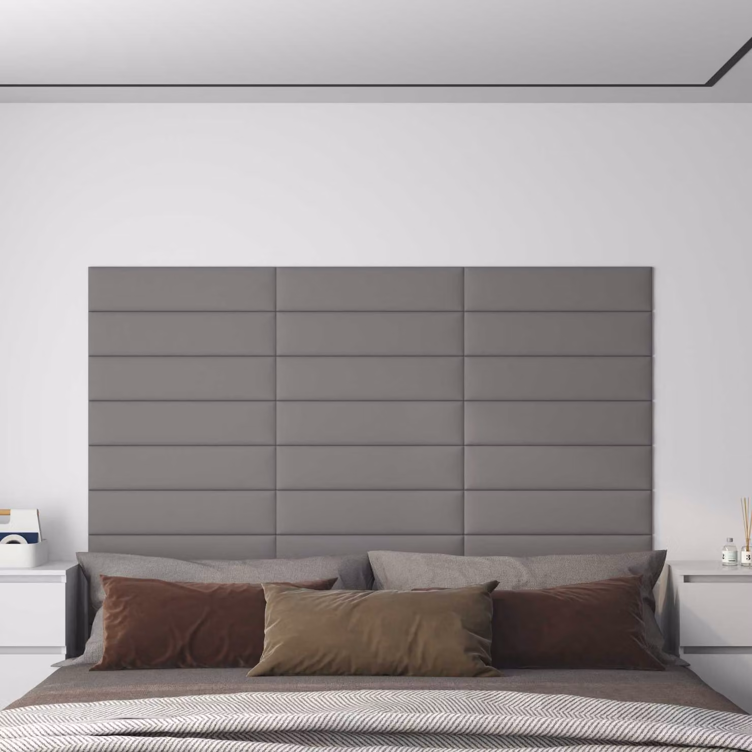 Set di 12 pezzi Testiera da Parete vidaXL in Tessuto Grigio, Dimensioni: 60 x 15 cm