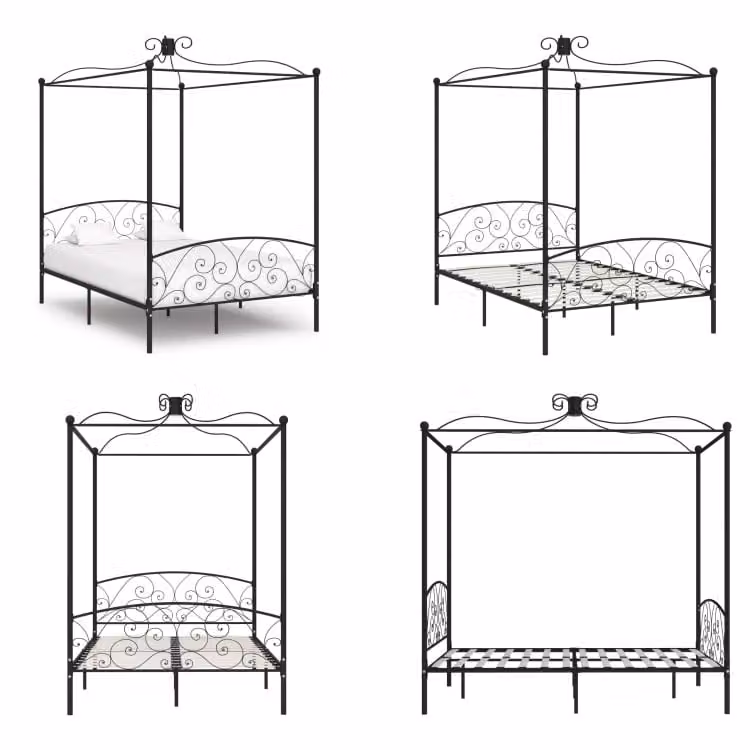 vidaXL Struttura letto a baldacchino in metallo nero 120 x 200 cm - Struttura letto - Cornici letto - Struttura letto - Letto