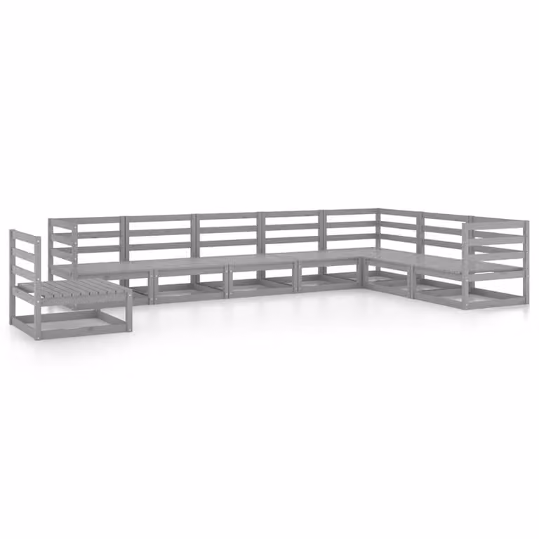 Set Divani da Giardino 8 pz Grigi in Legno Massello di Pino