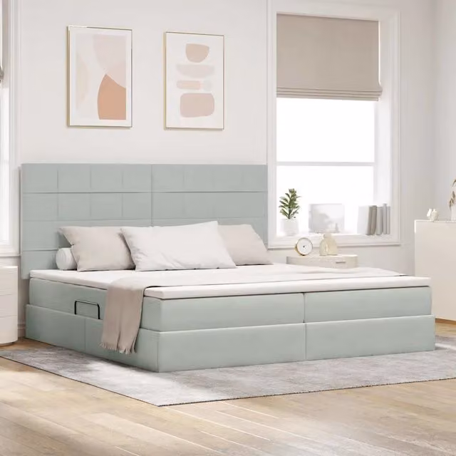 Letto con contenitore vidaXL in tessuto grigio con illuminazione LED e porta USB, L/P/H: 200 x 200 x 37 cm – 1