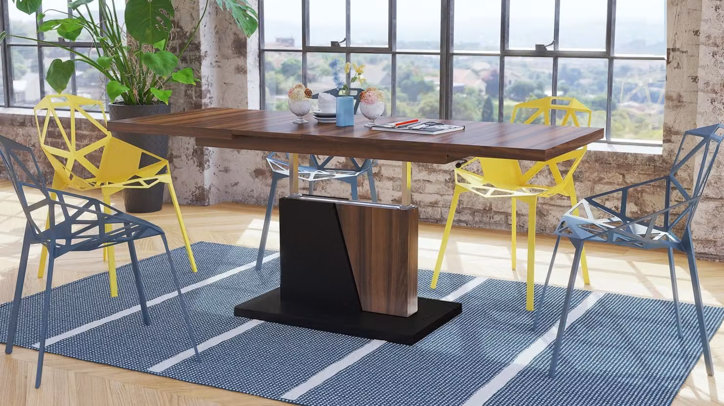Tavolino di design Grand Noir allungabile e regolabile in altezza, da 120 a 180 cm, tavolo da pranzo
