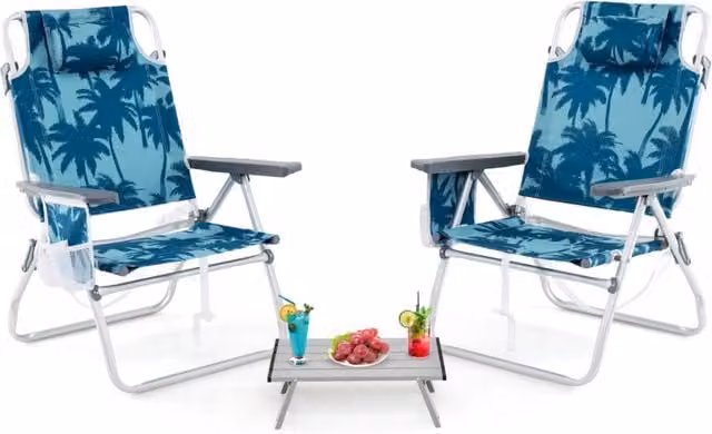 Set di sedie da giardino pieghevoli con tavolino laterale blu scuro per picnic all'aperto – 1