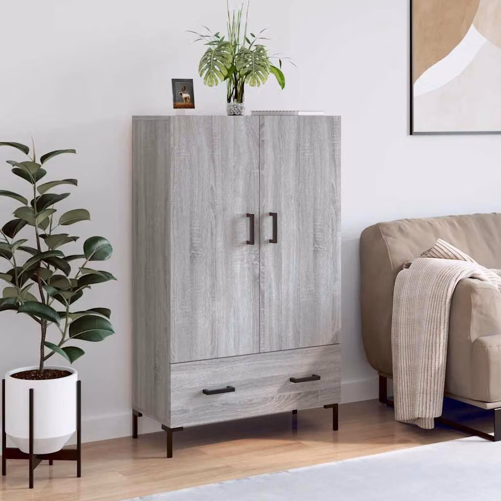 Credenza moderna vidaXL in legno multistrato e metallo, Grigio Sonoma, L: 69,5 cm, P: 31 cm, H: 115 cm