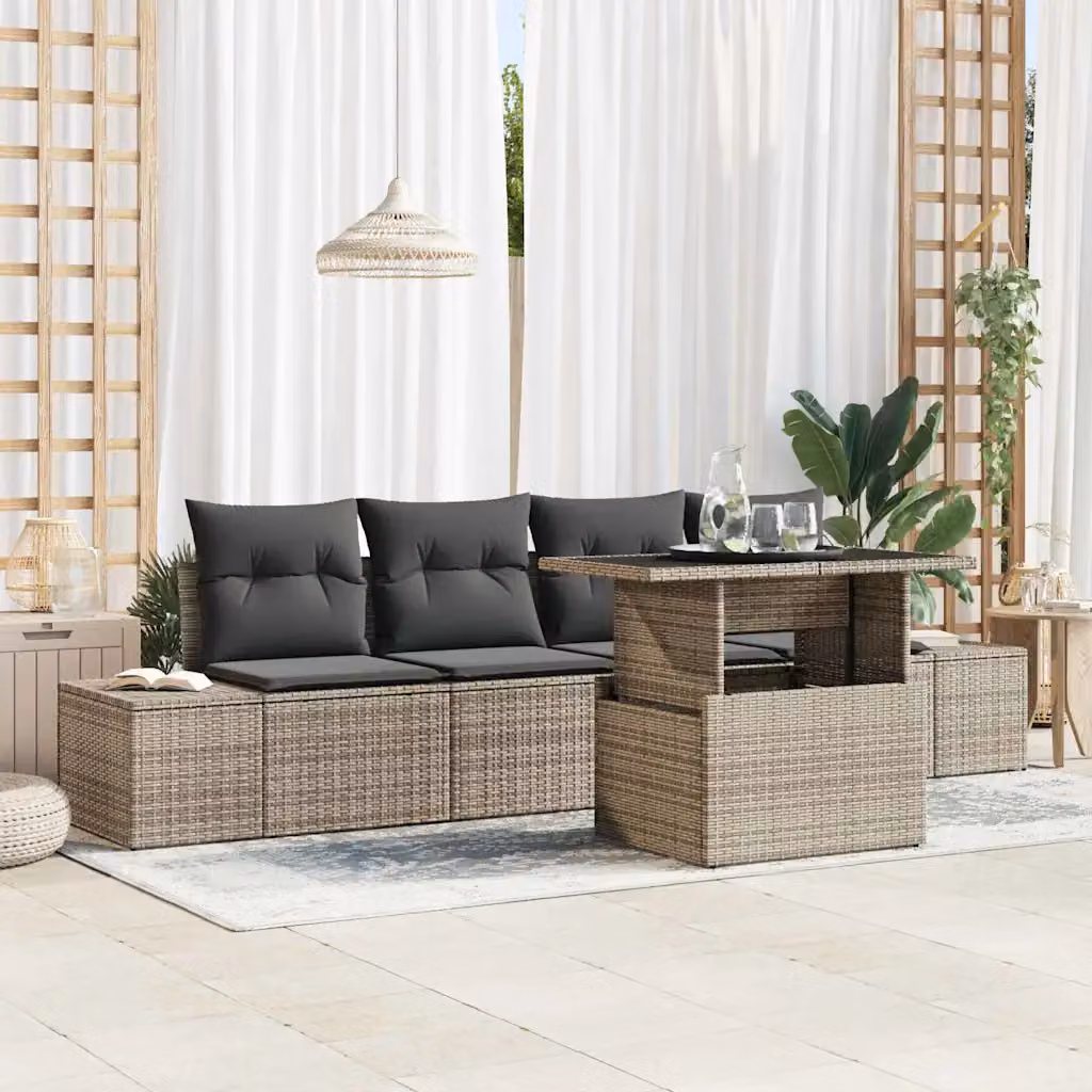 Set Divano da Giardino vidaXL 5 Pezzi Grigio con Cuscini e Tavolino in Acciaio Verniciato a Polvere – 1