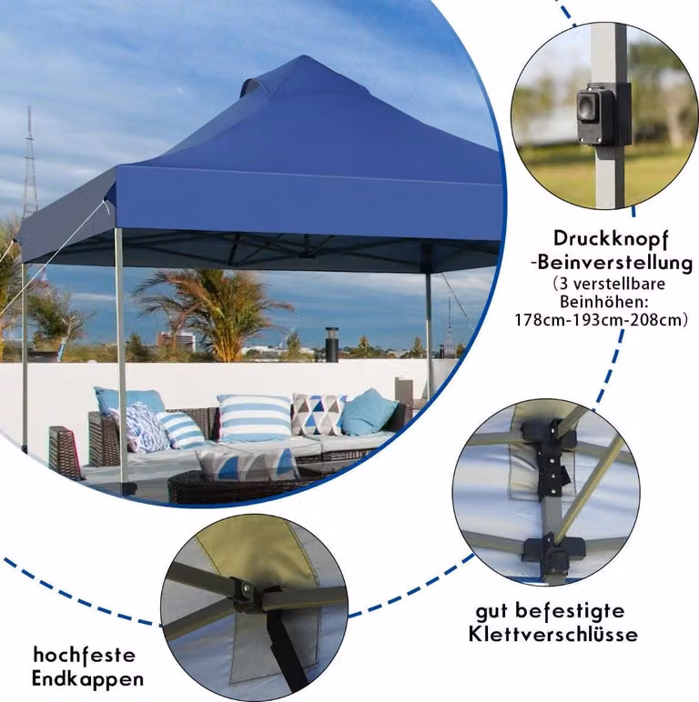 Gazebo pieghevole da 3 x 3 m, impermeabile, stabile, per feste invernali, con borsa per il trasporto su ruote, blu
