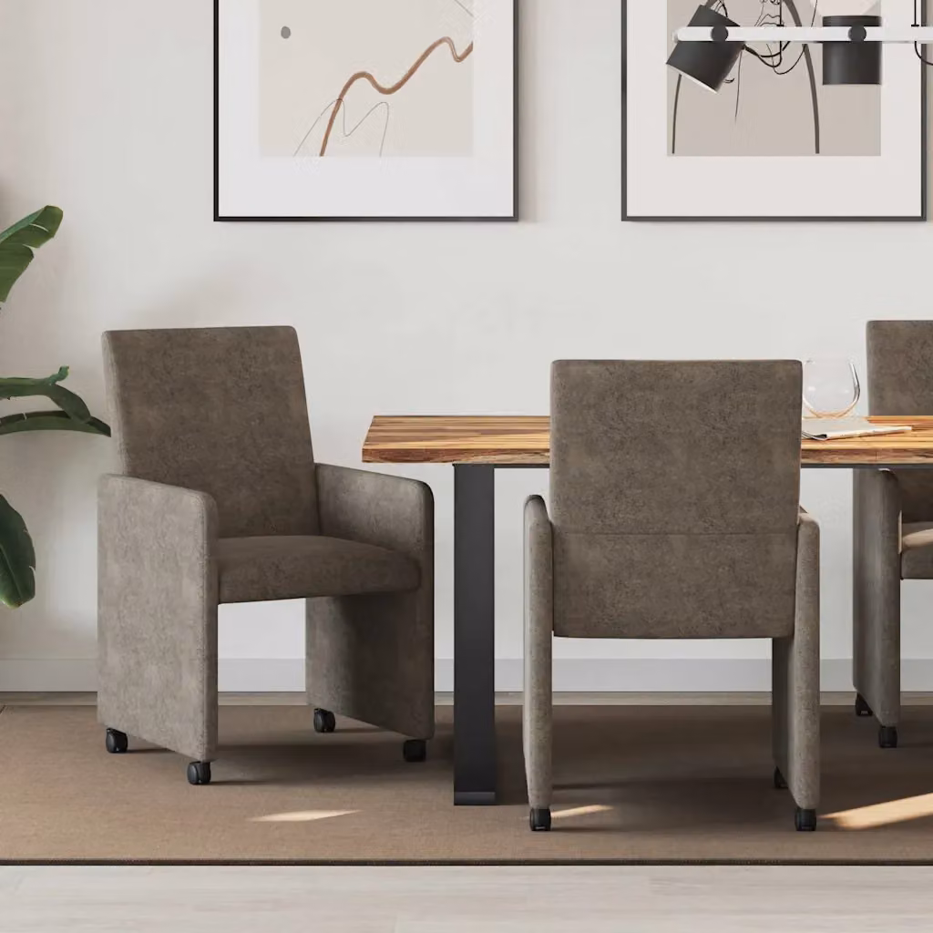 Set di 2 sedie da pranzo vidaXL con ruote e braccioli in pelle sintetica grigia, L/P/H: 57 x 66 x 94 cm – 1