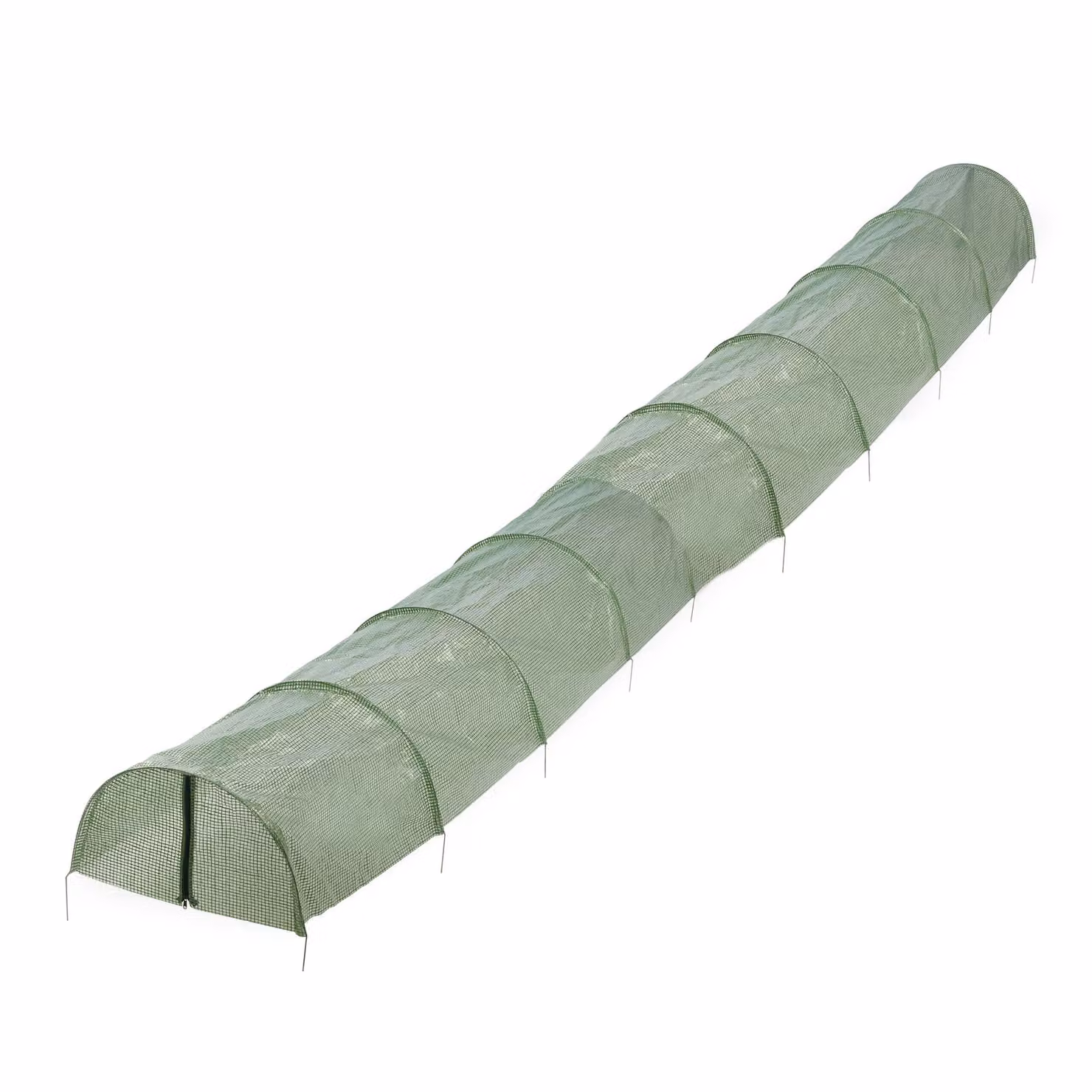 Tunnel di plastica Relaxdays, lunghezza 7 m, telo in PE con chiusura a zip, 10 archi, serra da semina, coltivazione, tunnel per piante, verde