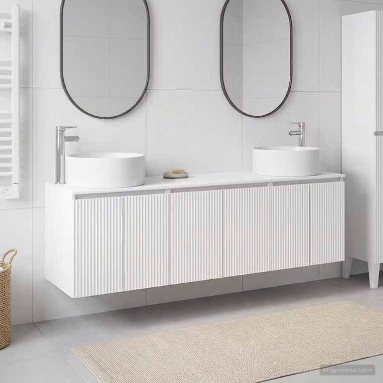 Set di 3 mobili da bagno moderni vidaXL in bianco con base e pensili L/P/H: 161,5 x 44,5 x 80 cm