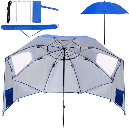 Ombrellone da spiaggia 210 cm con protezione UV, tettoia verde inclusa, borsa per il trasporto, impermeabile, per spiaggia, giardino, balcone
