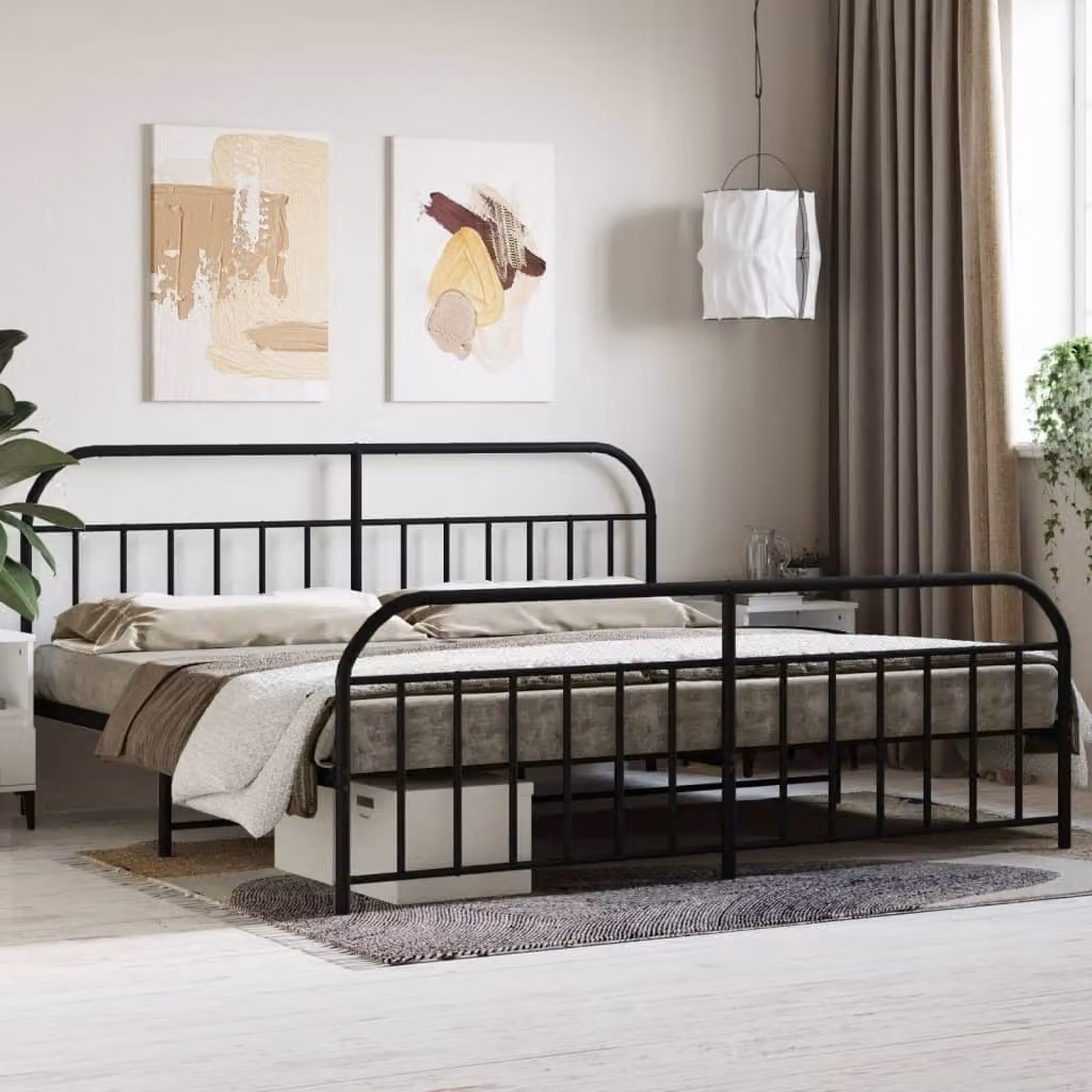 The Living Store Struttura letto con testiera e pediera in metallo nero 193x203 cm