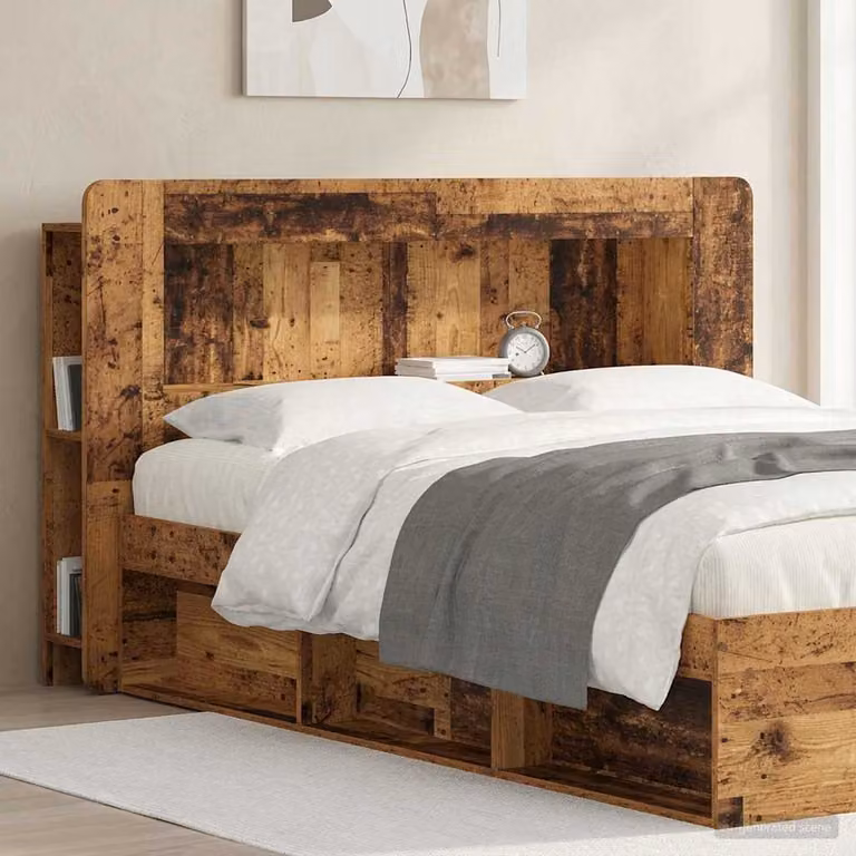 Testata del letto vidaXL in legno ingegnerizzato marrone con ripiano integrato e scomparti laterali