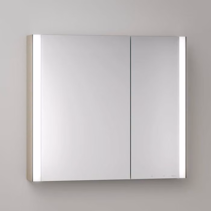 Mobiletti specchio a parete Keuco Royal Metis LED, dimensioni 80 x 71 cm, 2 ante con riscaldamento a specchio, design asimmetrico