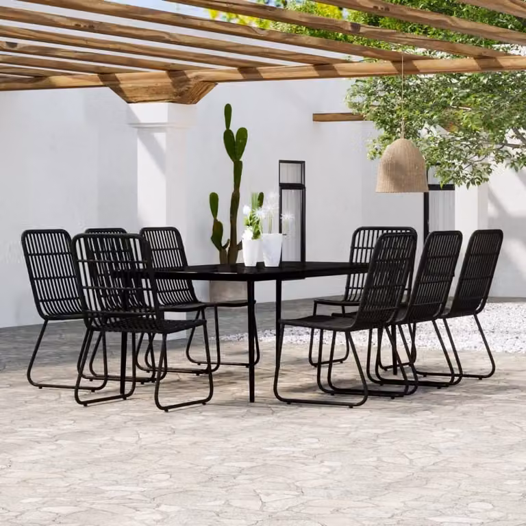 The Living Store 9 pezzi. Set da pranzo da giardino Nero