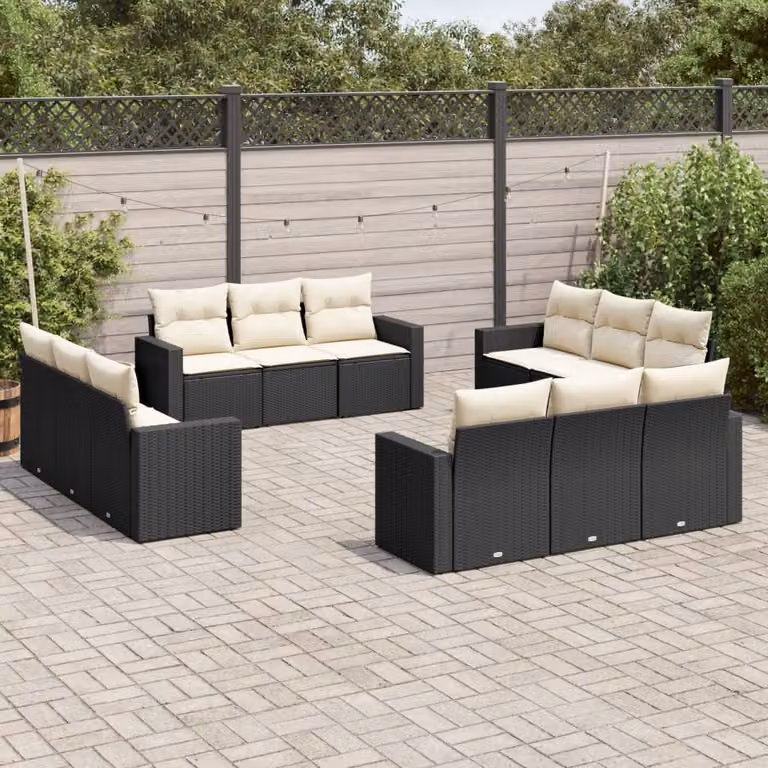 Set di Divani da Giardino vidaXL 12 Pezzi a Forma di L con Cuscini, Struttura in Metallo e Polyrattan Nero