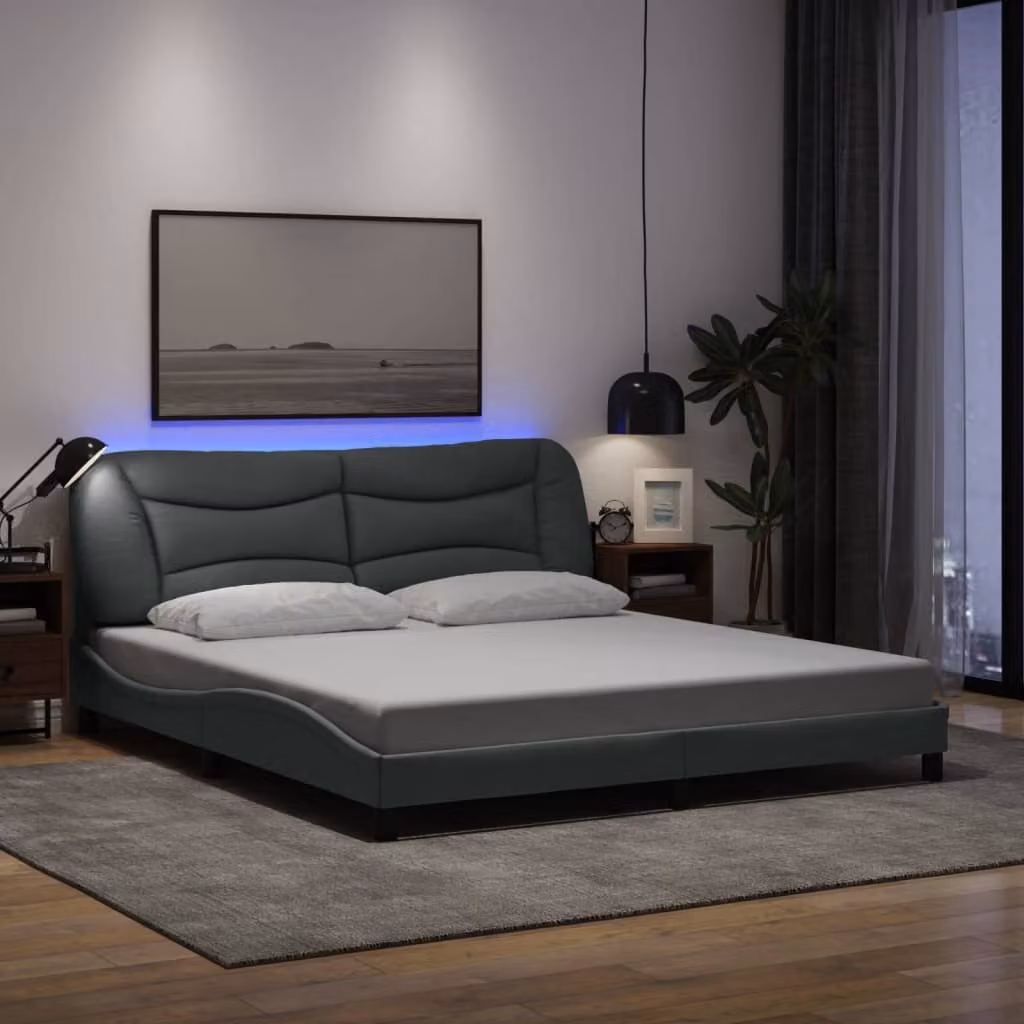 Giroletto vidaXL Hvar in tessuto grigio con illuminazione LED e porta USB, L 180 x P 200 cm – 1