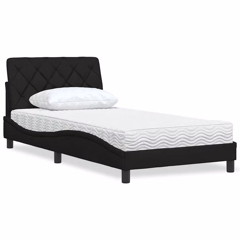 Letto con Materasso vidaXL in Tessuto Nero L 100 x P 200 cm
