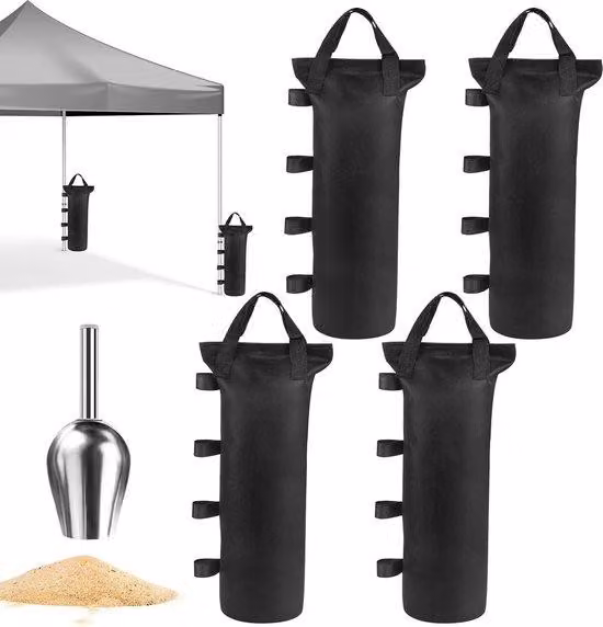 set di 4 sacchi di sabbia da riempire - spatola in acciaio inox - tessuto Oxford 600D - sacchi di sabbia per gazebo - pesi per gazebo tenda - giardino spiaggia - nero