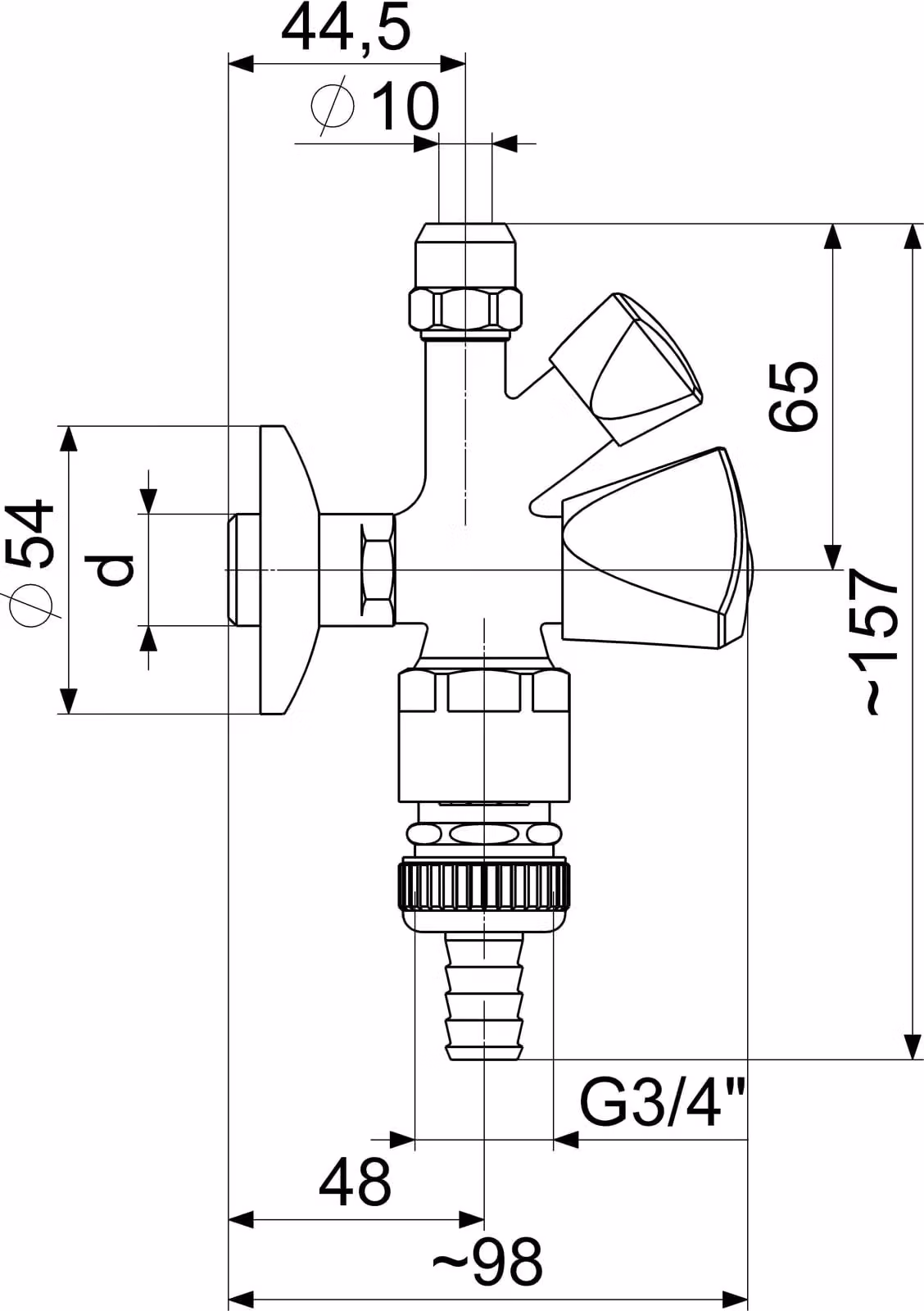 Js Valvola Angolare Combinata, Non Autosigillante Rb,Sv,3Kt.gr.,1/2",Pol.cromato
