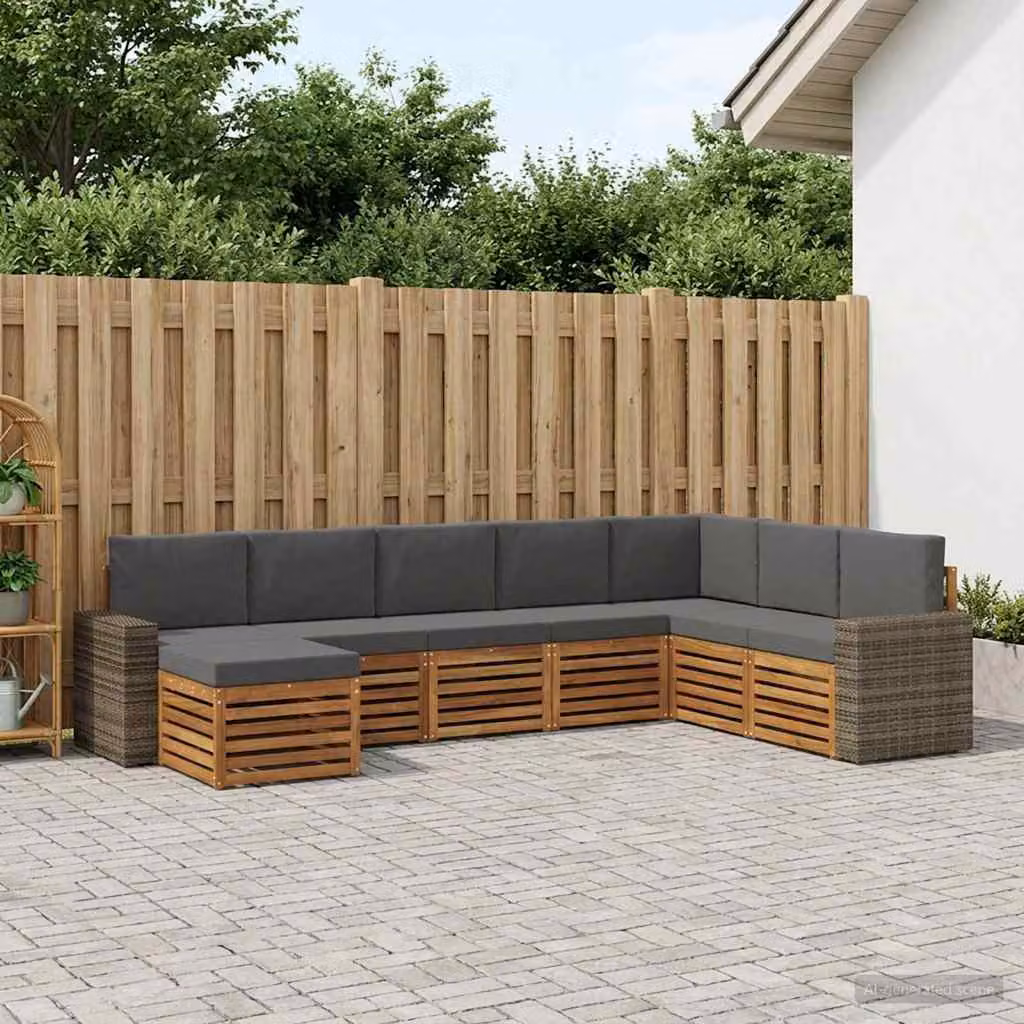 Set di divani da esterno vidaXL a forma di L composto da 8 pezzi in legno di acacia con cuscini inclusi, colori beige e antracite