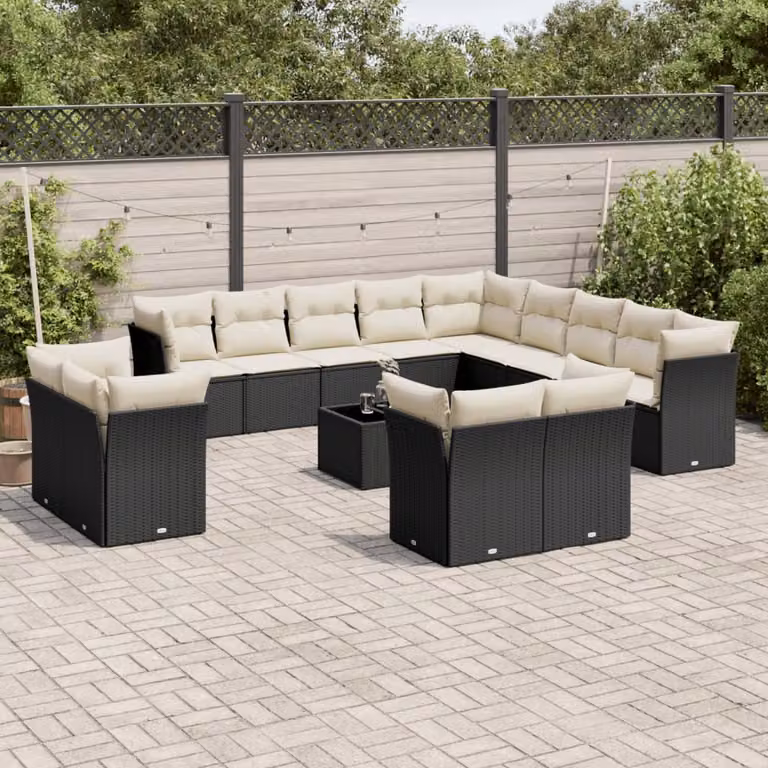 vidaXL Set Divano da Giardino a L con Cuscini e Tavolino da Caffè, Polyrattan e Metallo, Nero e Bianco