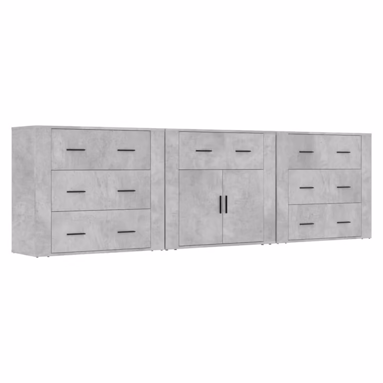 Credenze 3 pz Grigio Cemento in Legno Multistrato