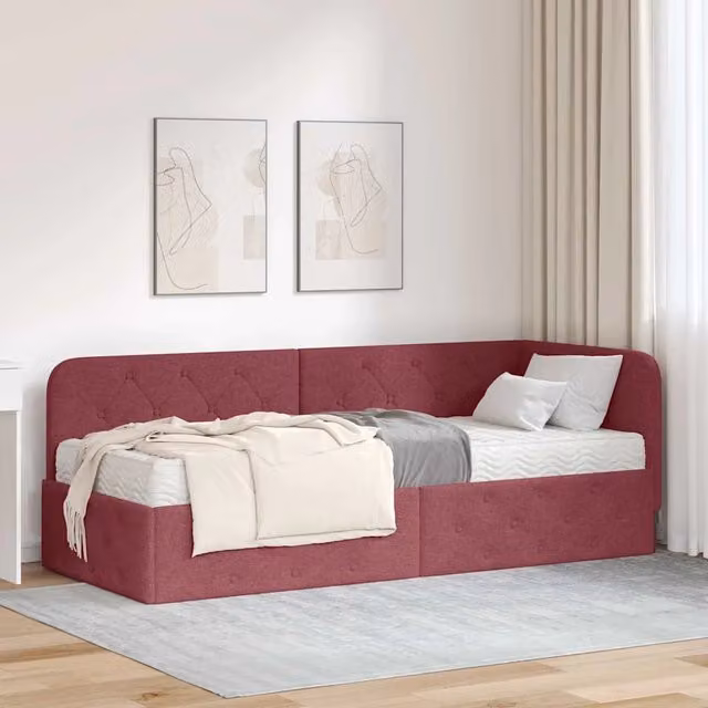 Cornice del letto ad angolo Rosso Vino 80 x 200 cm Tessuto 3394032